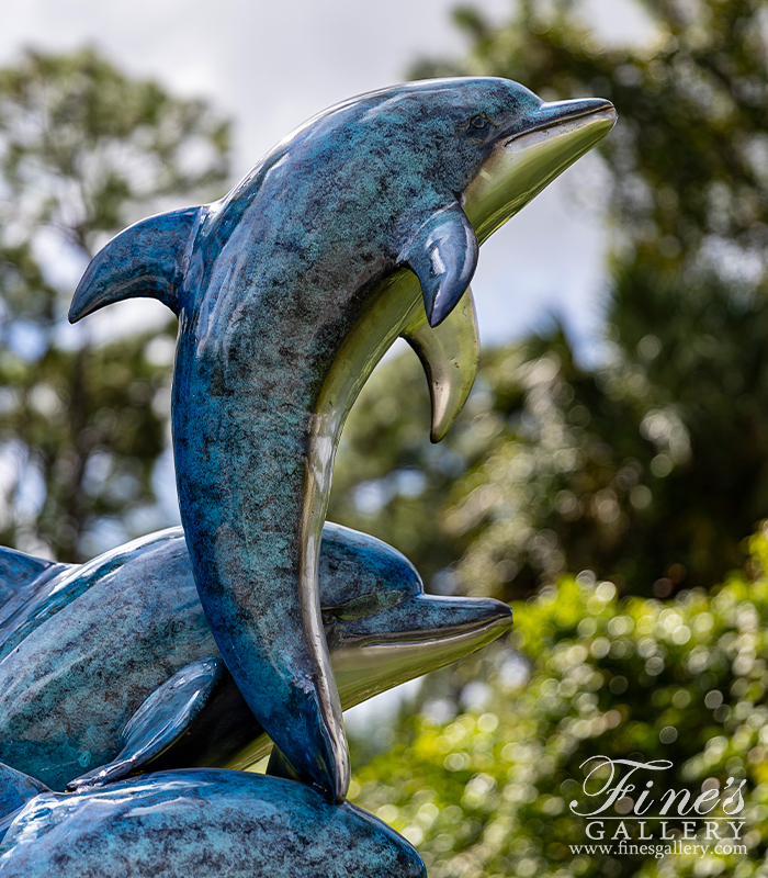 Bronze Fountains  - 93 Inch Tall 5 Jumping Dolphins Fountain - BF-908